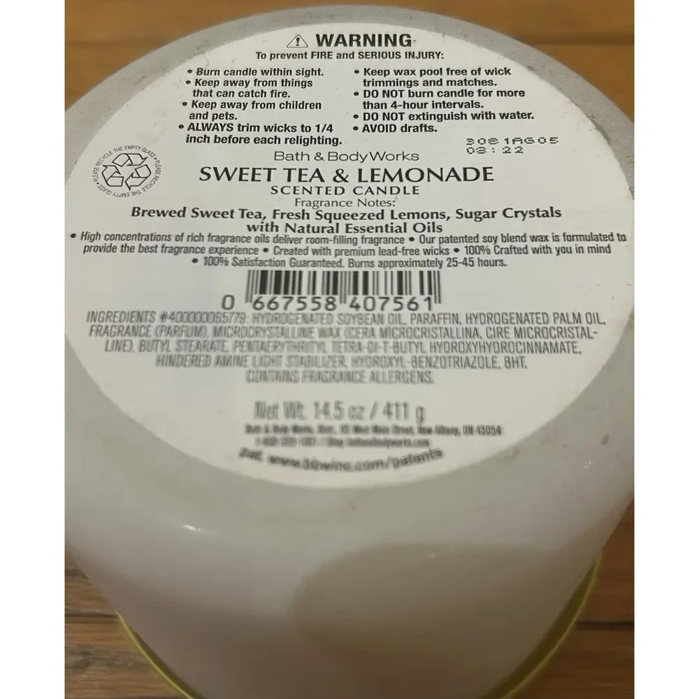 New Bath & Body Works Sweet Tea & Lemonade 14.5oz Candle - Picture 7 of 8